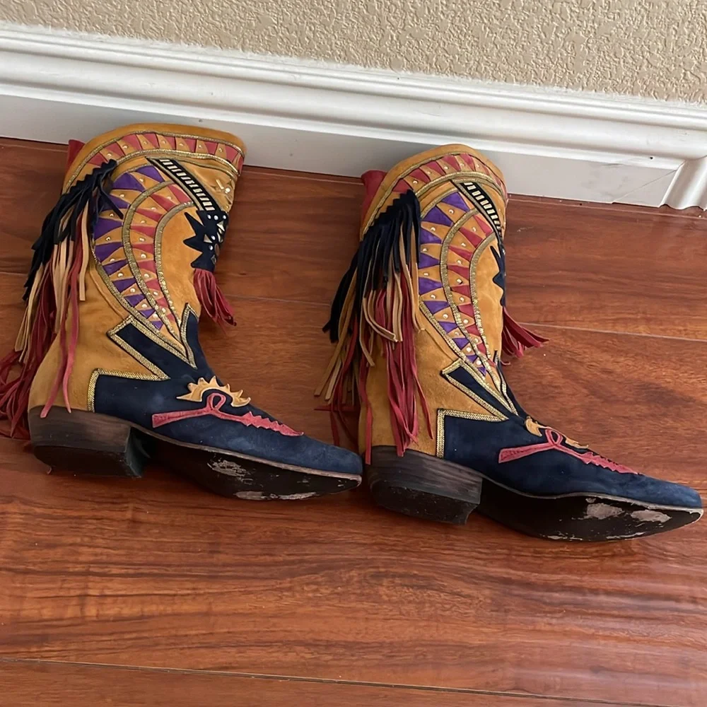 EL VAQUERO Suede Fringed High Boots Well Loved Size 6 - Picture 6 of 10